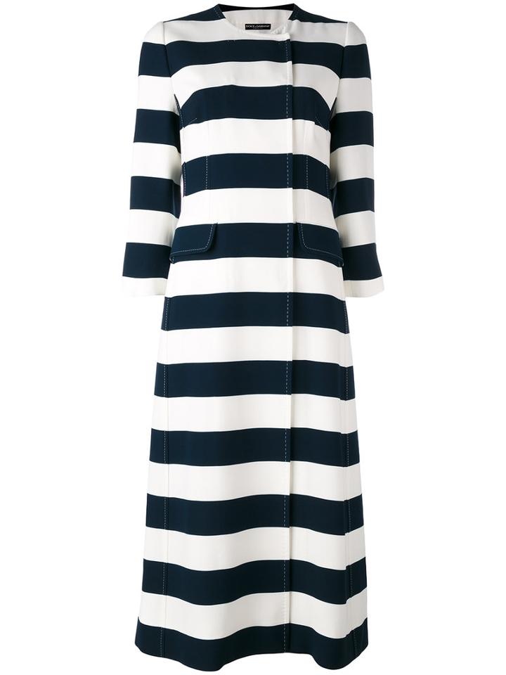 Dolce & Gabbana Striped Coat, Women's, Size: 44, Blue, Silk/spandex/elastane/viscose