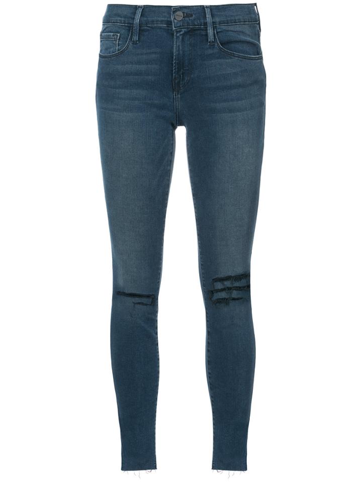 Frame Denim Raw Edge Skinny Jeans - Blue