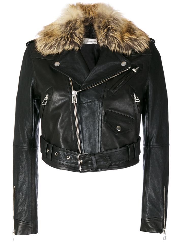 Faith Connexion Faux Fur Biker Jacket - Black