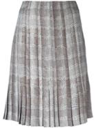 Salvatore Ferragamo Pleated Print Skirt, Women's, Size: 42, Red, Silk