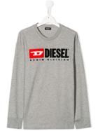 Diesel Kids Teen Logo Print Top - Grey