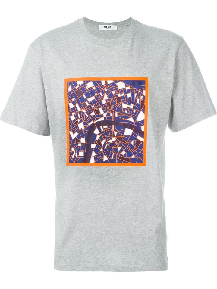 Msgm Front Print T-shirt, Men's, Size: Medium, Grey, Cotton