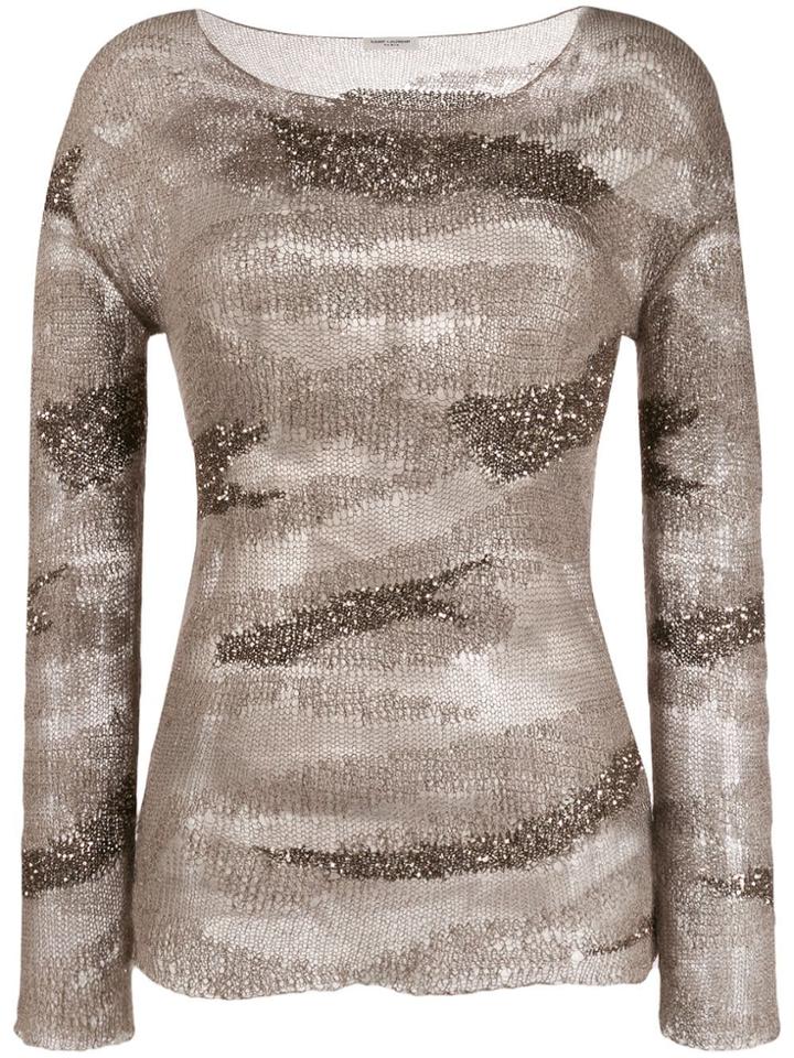 Saint Laurent Sequinned Striped Jumper - Grey