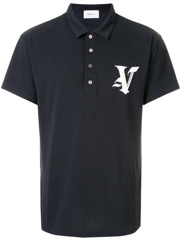 Ports V Embroidered Logo Polo Shirt - Black
