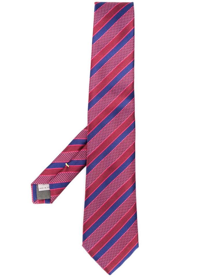 Canali Striped Pointed-tip Tie - Red