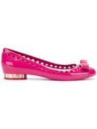 Salvatore Ferragamo Cut Out Bow Front Ballerina Shoes - Pink & Purple