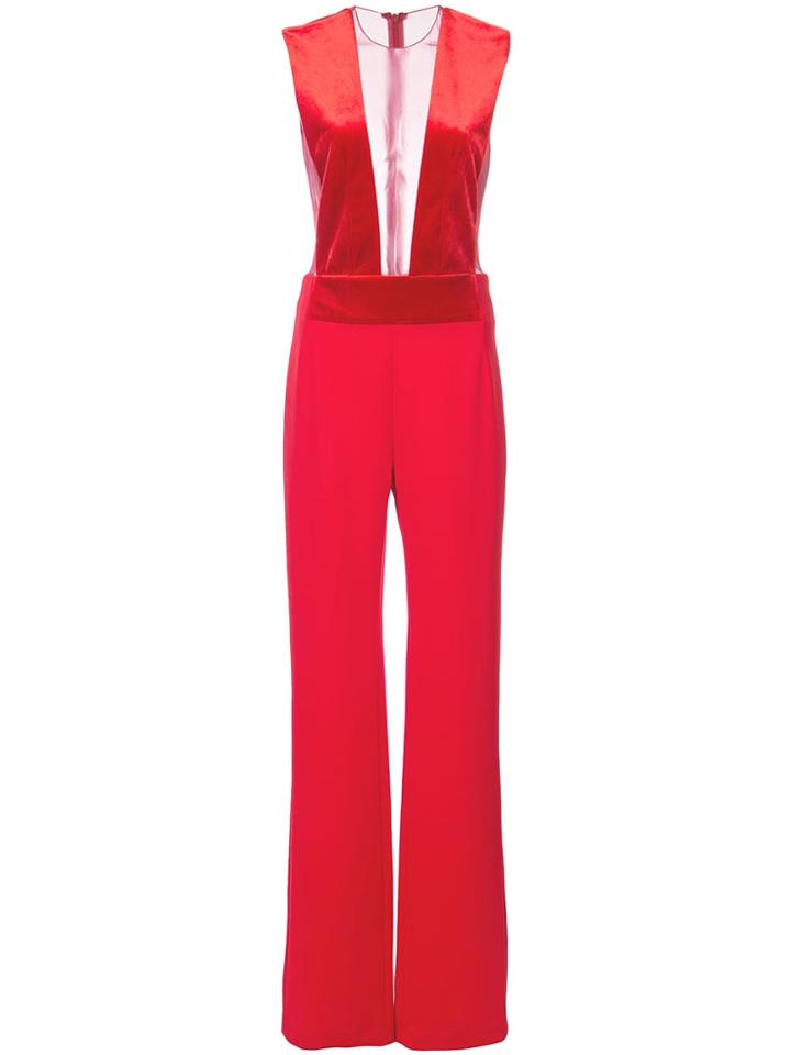 Galvan Sheer Panel Jumpsuit - Red