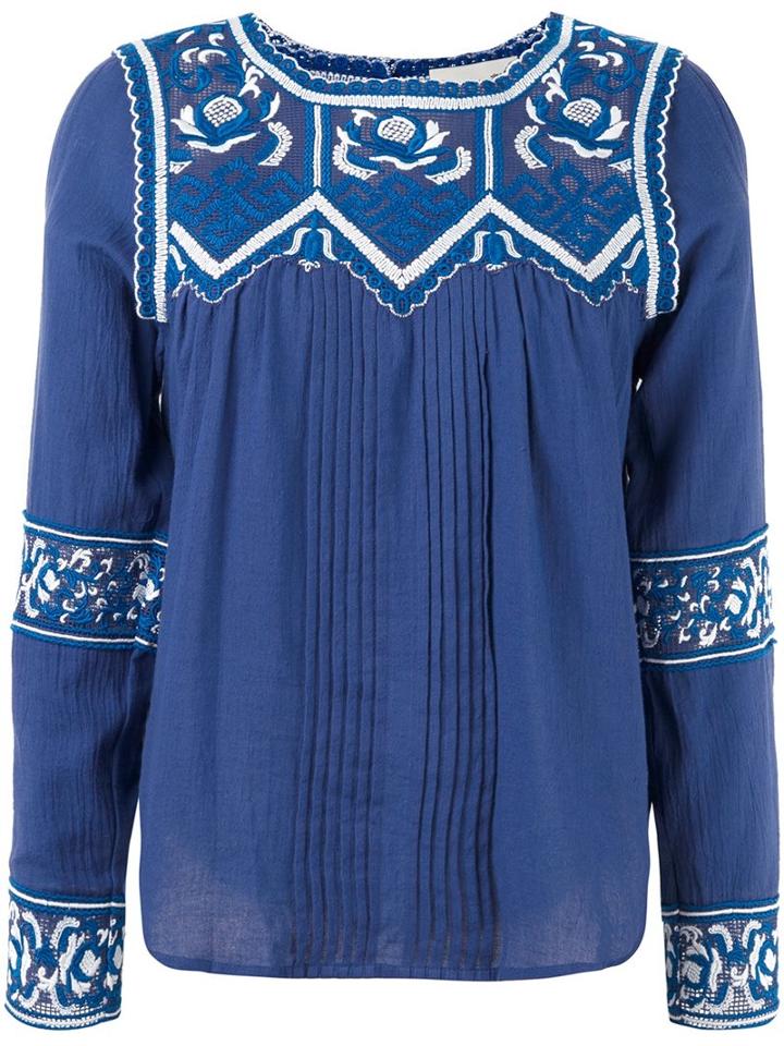 Sea Embroidered Details Blouse, Women's, Size: 4, Blue, Cotton