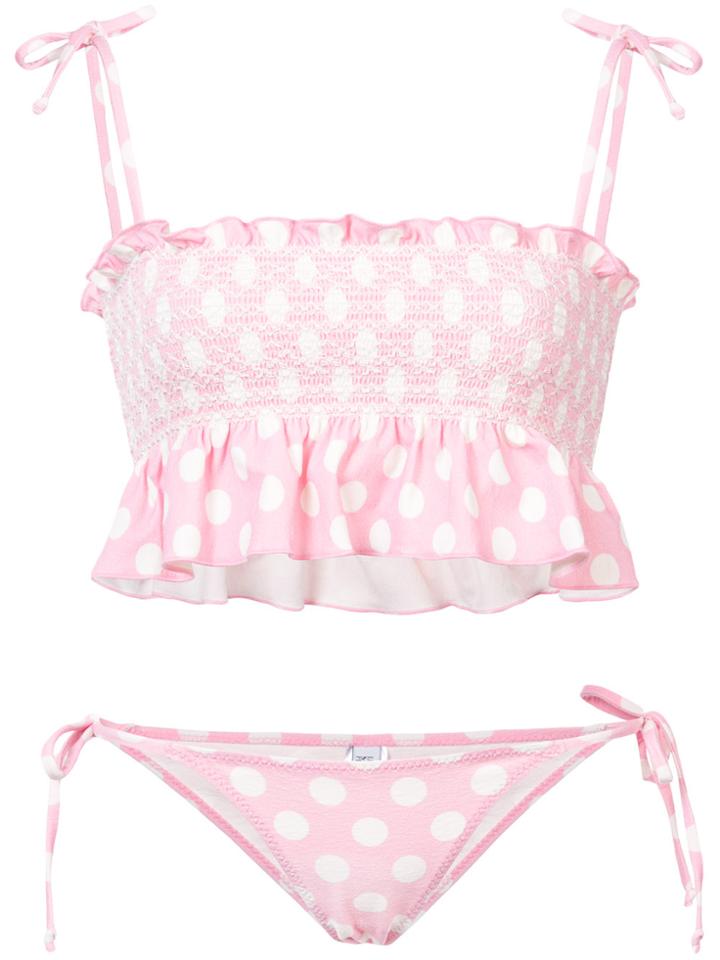 Lisa Marie Fernandez Polka Dot Smocked Bikini - Pink & Purple