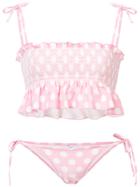 Lisa Marie Fernandez Polka Dot Smocked Bikini - Pink & Purple
