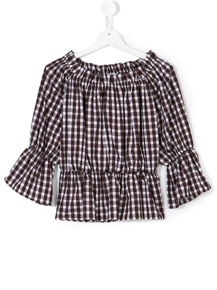 Dondup Kids Checked Off-the-shoulders Blouse - Brown