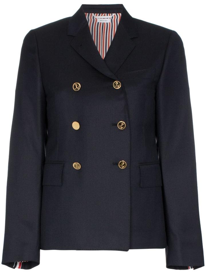 Thom Browne Gold Buttoned Silk Lined Blazer Jacket - Blue