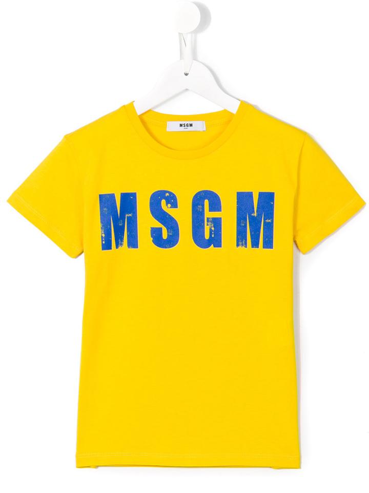 Msgm Kids Logo Print T-shirt, Boy's, Size: 10 Yrs, Yellow/orange