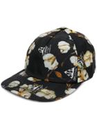 Off-white Cotton Flower Print Cap - Black