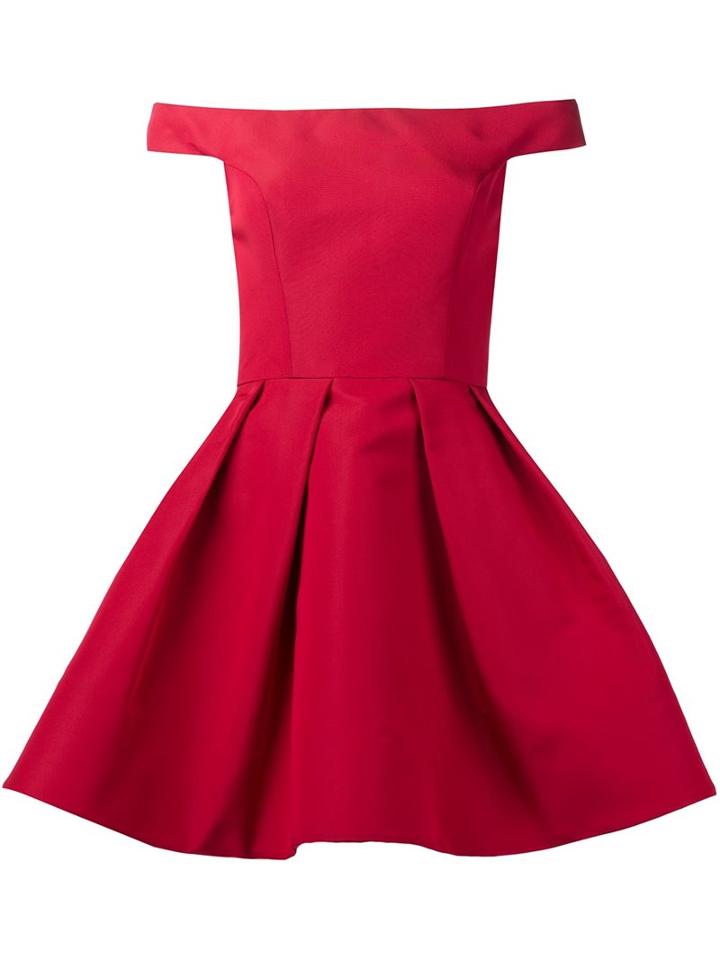 Christian Siriano Off-the-shoulder Skater Dress, Women's, Size: 4, Red, Silk