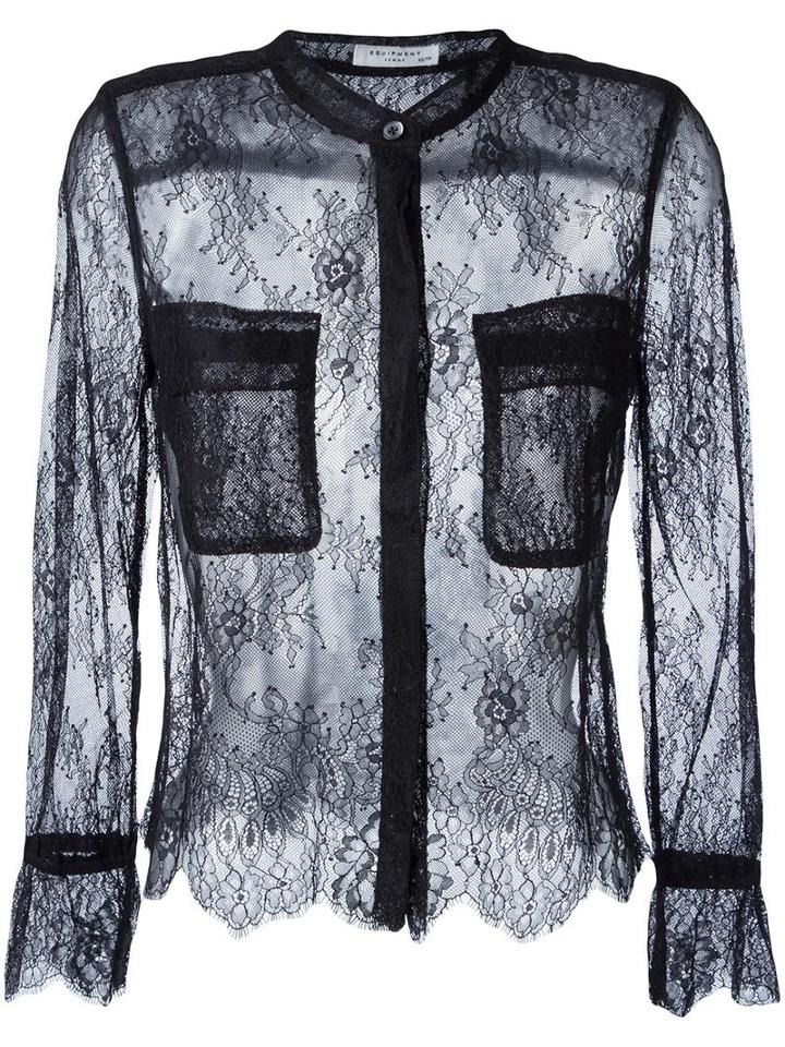 Equipment Chest Pockets Lace Blouse, Women's, Size: Small, Black, Nylon