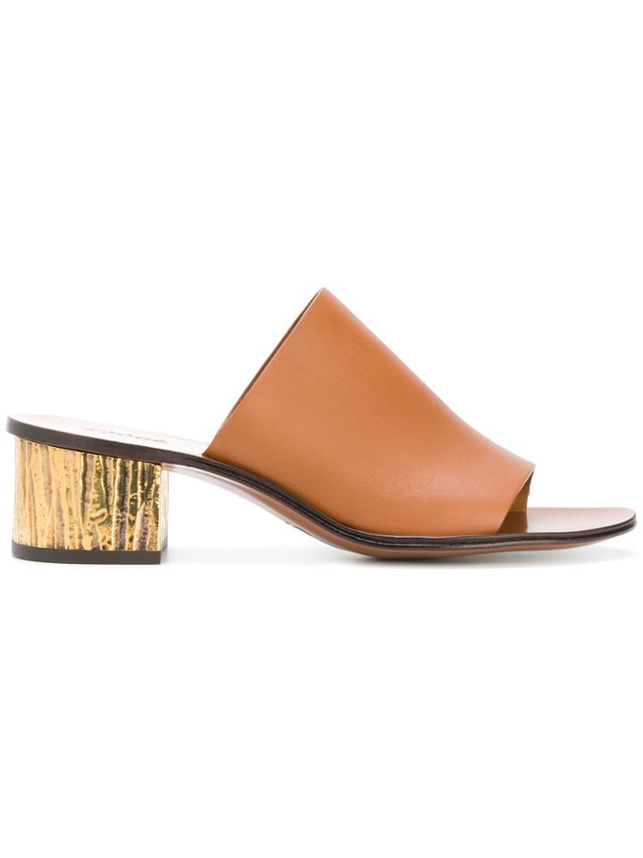 Chloé Low Block Heel Mules - Brown