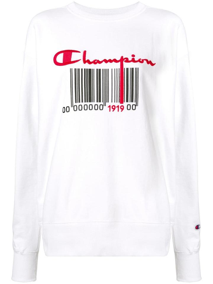 Champion Bar Code Logo Sweater - White