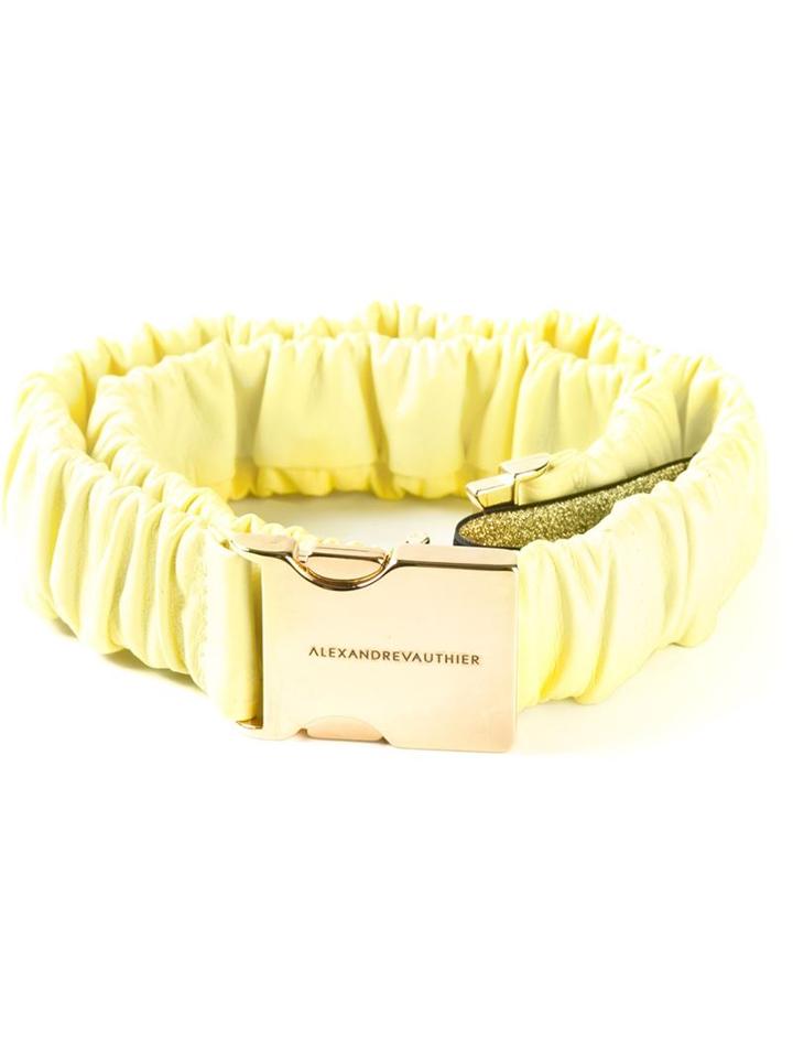Alexandre Vauthier Ruched Safety Buckle Belt, Women's, Size: 80, Yellow/orange, Leather/metal (other)