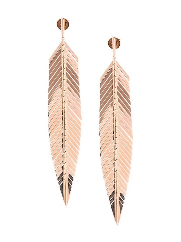 Cadar 18kt Rose Gold Large Feather Drop Earrings