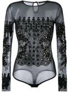 Amen - Embellished Sheer Bodysuit - Women - Polyamide/spandex/elastane/viscose/glass - 44, Black, Polyamide/spandex/elastane/viscose/glass
