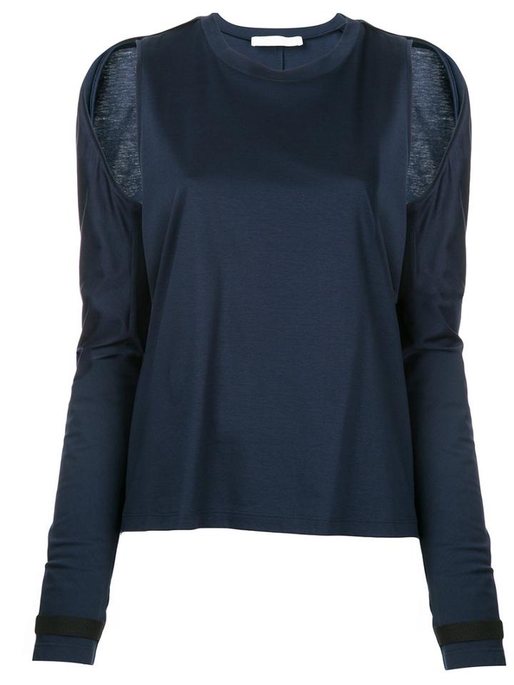 Dion Lee - Cutout Shoulder T-shirt - Women - Cotton - 12, Blue, Cotton