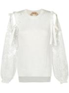 Nº21 Self-tie Lace Sleeve Top - White