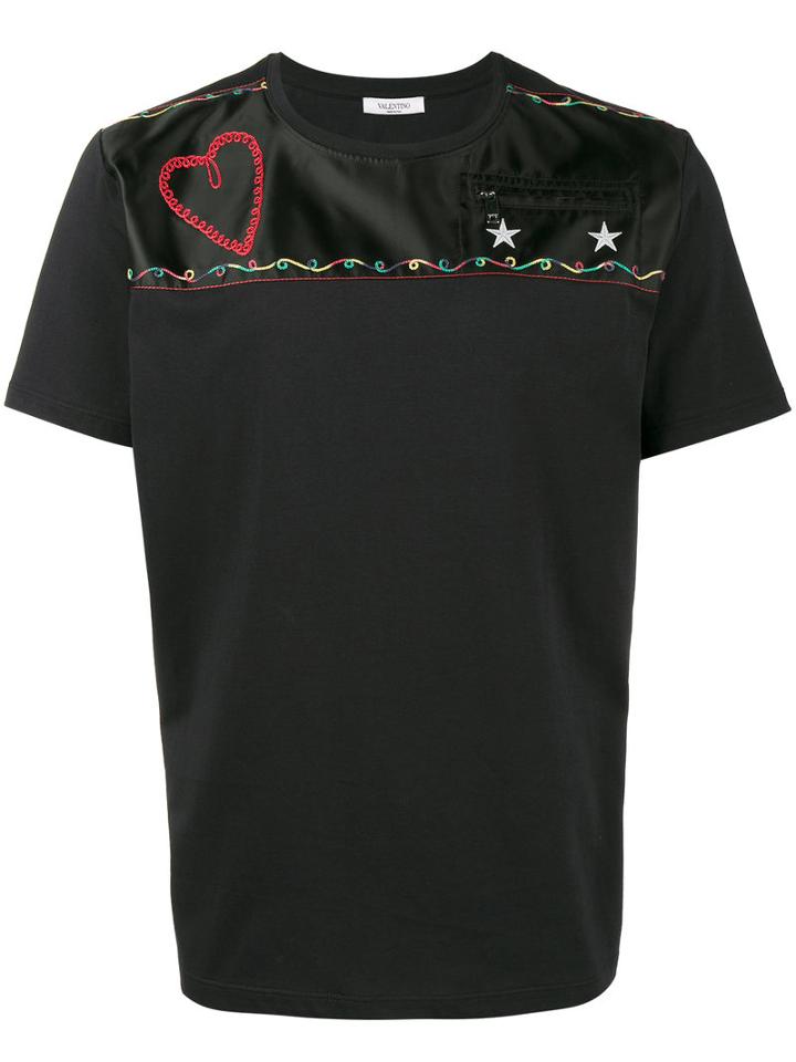 Valentino - T-shirt With A Heart To The Chest - Men - Cotton/polyester/cupro - Xl, Black, Cotton/polyester/cupro