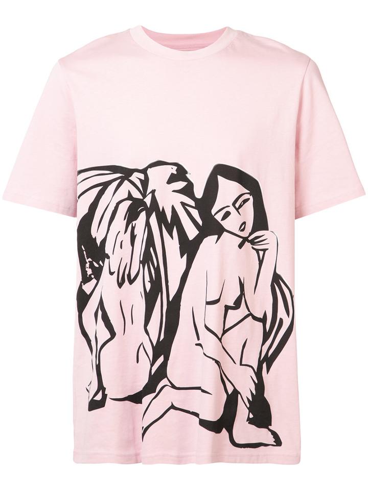Oamc Woman Print T-shirt, Men's, Size: Large, Pink/purple, Cotton