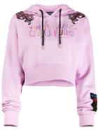 Versace Jeans Couture Logo Embroidered Cropped Hoodie - Pink