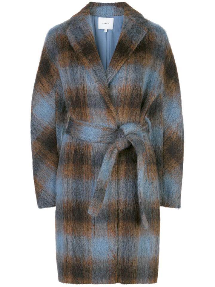 Vince Belted Check Coat - Blue