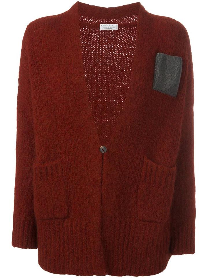 Brunello Cucinelli Contrast Panel Cardigan, Women's, Size: Large, Red, Alpaca/virgin Wool/cashmere/brass