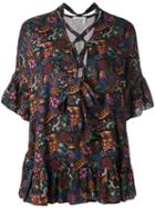 See By Chloé - Floral Frill Trim Blouse - Women - Cotton/linen/flax - 36, Black, Cotton/linen/flax