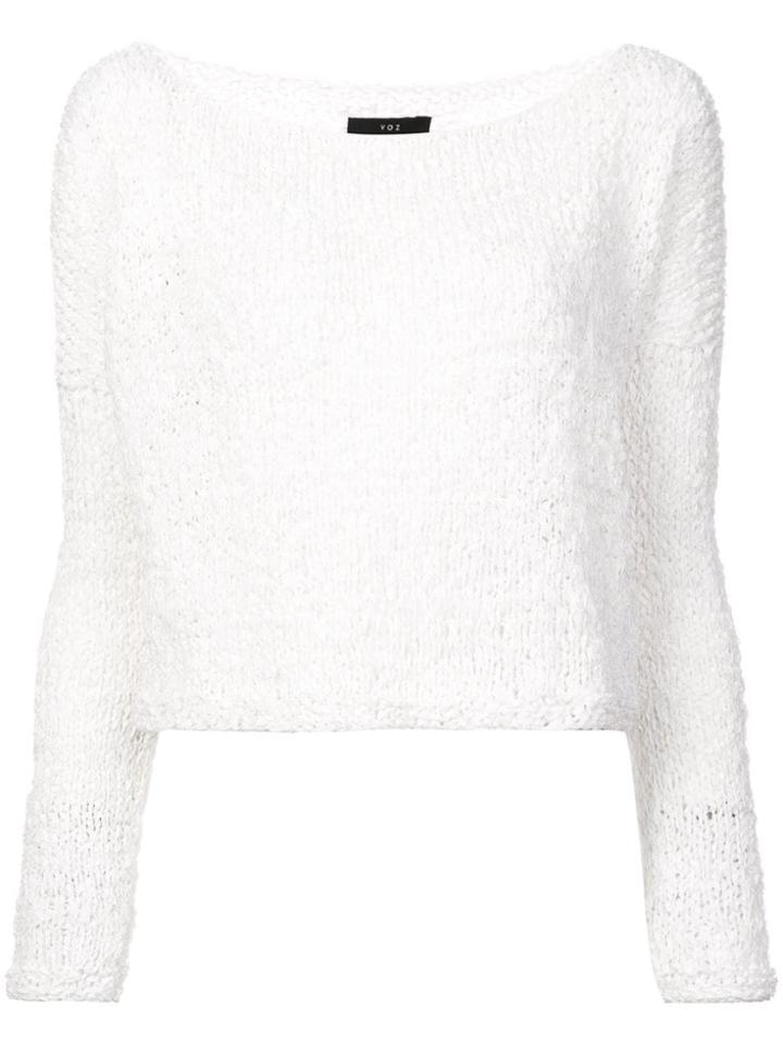 Voz Twist Cropped Sweater - White