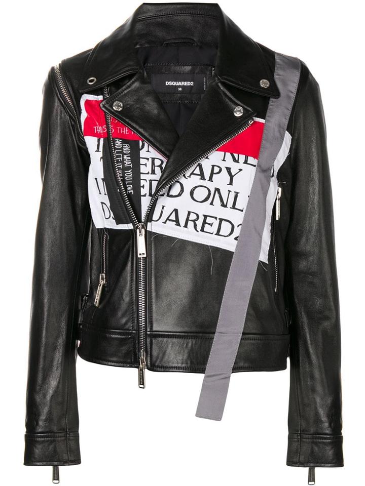 Dsquared2 Front Patch Biker Jacket - Black