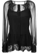 Alberta Ferretti Sheer Lace Blouse, Women's, Size: 44, Black, Silk/cotton/polyamide