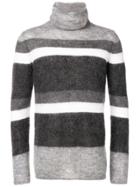 Emporio Armani Striped Turtleneck Jumper - Grey