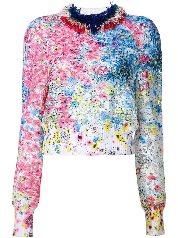 Monique Lhuillier Paint Splatter Lace Blouse