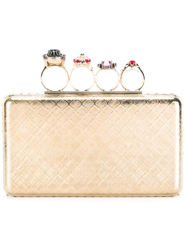 Alexander Mcqueen Knuckle Box Case, Women's, Grey, Brass/glass