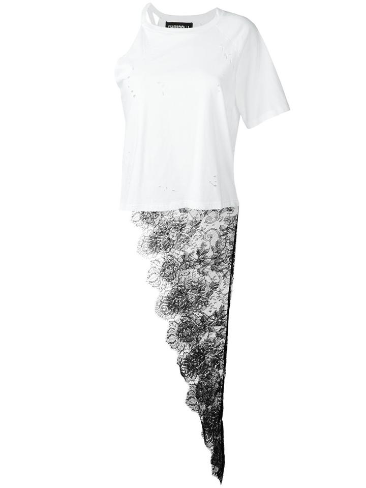 Filles A Papa - 'penny' One Shoulder Lace Panel T-shirt - Women - Cotton/polyamide - 0, White, Cotton/polyamide