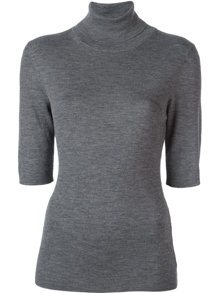 Theory Roll Neck Knitted Top, Women's, Size: Large, Grey, Merino