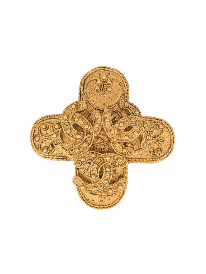 Chanel Vintage Triple Cc Cross Brooch - Gold