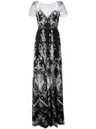 Marchesa Notte Long Embroidered Dress - Black