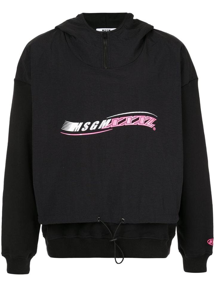 Msgm Layered Hem Logo Hoodie - Black