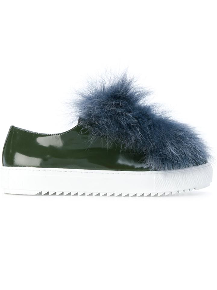 Mr & Mrs Italy Fur Trim Embellished Sneakers - Green