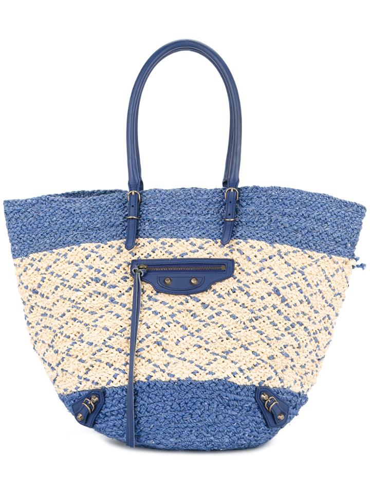 Balenciaga Vintage Crossed Pattern Tote - Blue