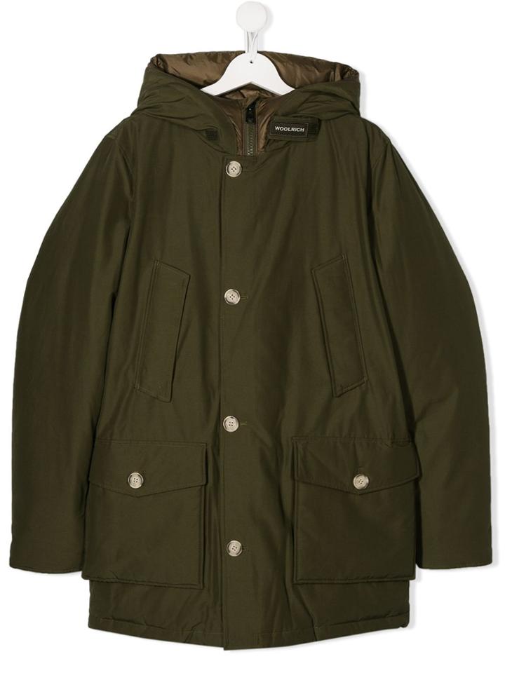 Woolrich Kids Teen Hooded Mid-length Parka - Green