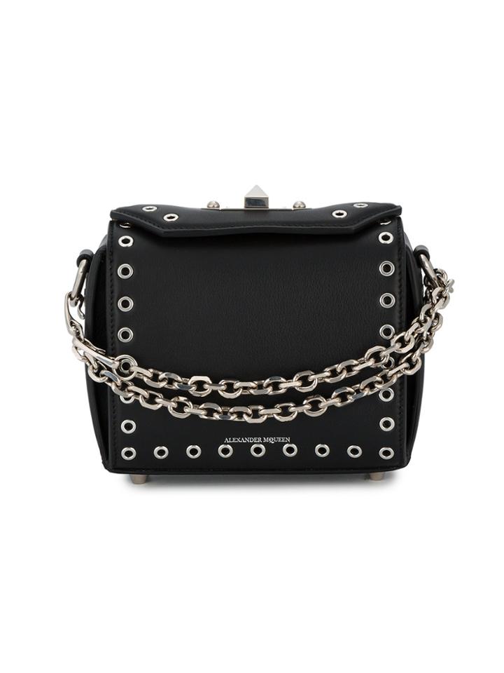 Alexander Mcqueen Black Leather Eyelet Embellished Box Bag