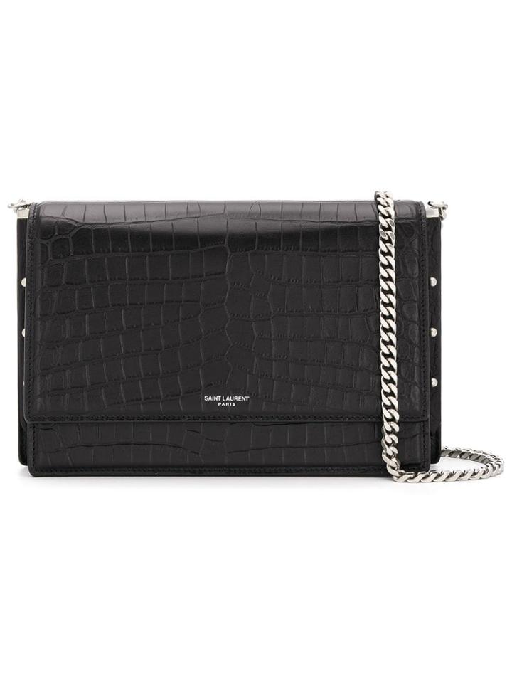 Saint Laurent Crocodile Embossed Shoulder Bag - Black