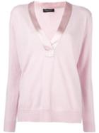 Twin-set Satin Trim Jumper, Women's, Size: Xl, Pink/purple, Silk/cashmere/wool